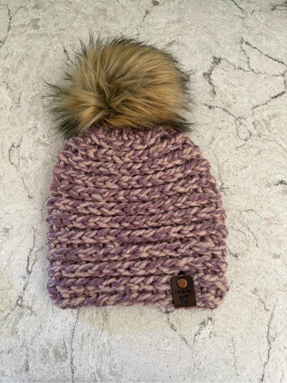 Toddler Chunky Crochet with Removal Pom Beanie in Purple